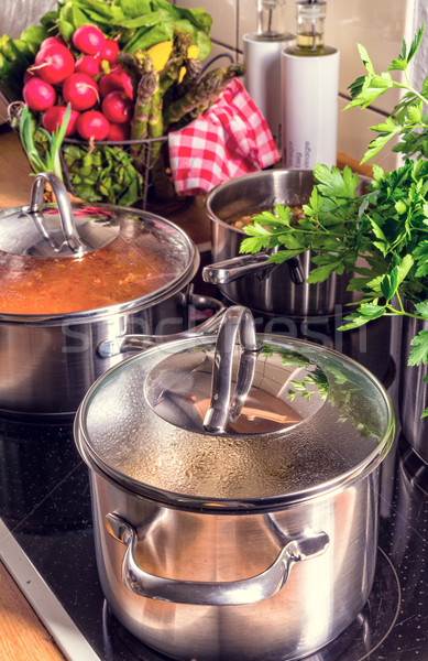 Stock photo: cooking pots on the stove