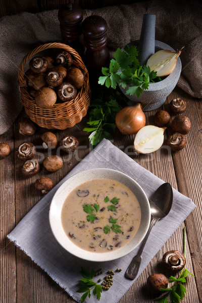 Romig champignon soep voedsel achtergrond groene Stockfoto © Dar1930