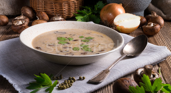 Foto stock: Cremoso · cogumelo · sopa · comida · fundo · verde