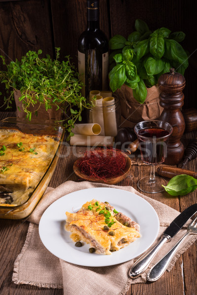 Cannelloni with mince filling and capers Stock photo © Dar1930