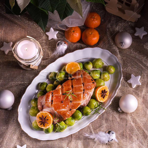 Christmas dinner with brussels sprouts in orange sauce Stock photo © Dar1930