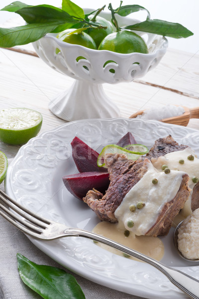Beef with beetroot and horseradish sauce Stock photo © Dar1930