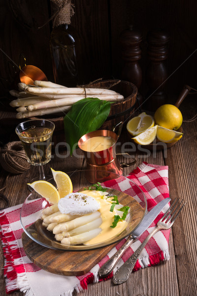 Blanche asperges servi sauce dîner déjeuner [[stock_photo]] © Dar1930
