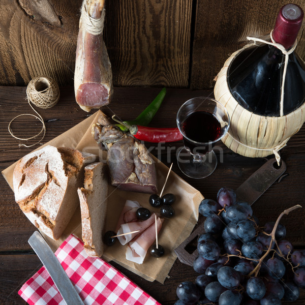 Ham, wine and bread Stock photo © Dar1930