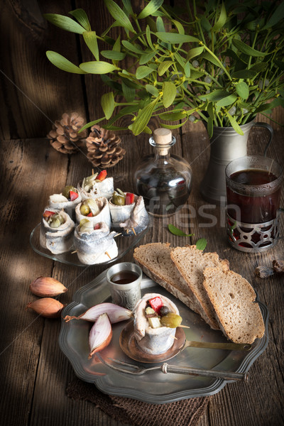 Rollmops - pickled herring fillets Stock photo © Dar1930