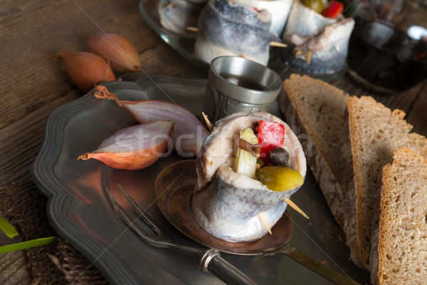 Rollmops - pickled herring fillets Stock photo © Dar1930