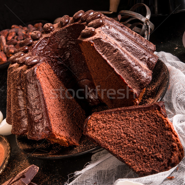 Bolo de chocolate festa chocolate restaurante preto escuro Foto stock © Dar1930