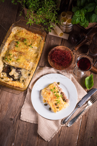 Cannelloni with mince filling and capers Stock photo © Dar1930