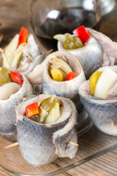 Rollmops - pickled herring fillets Stock photo © Dar1930