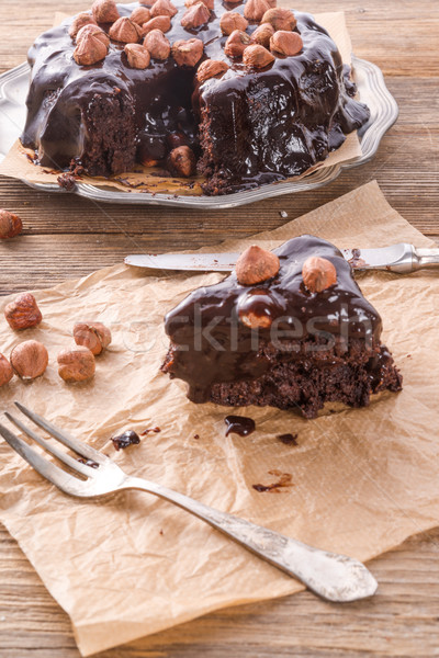 chocolate Walnut cake with cherries Stock photo © Dar1930