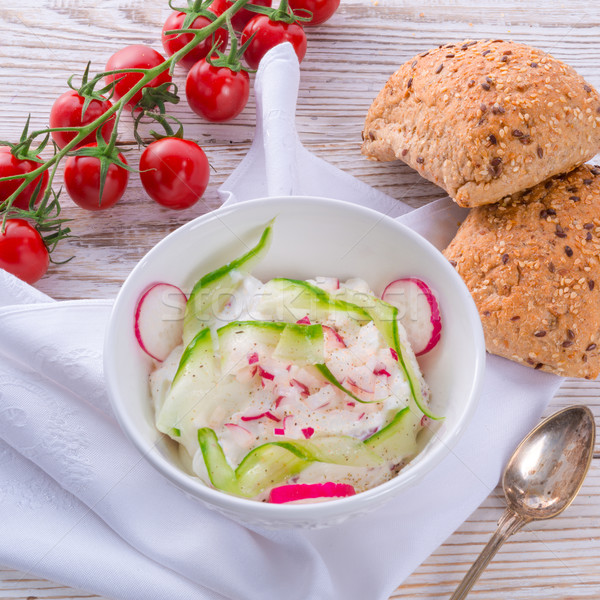 [[stock_photo]]: Légumes · salade · yaourt · fleurs · printemps · nature