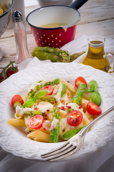 Noodles with asparagus in cream-cheese sauce Stock photo © Dar1930