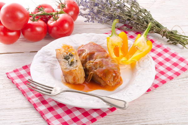Vegetarian cabbage rolls with spinach and salsa  Stock photo © Dar1930
