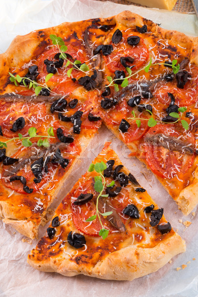 olive anchovy pizza Stock photo © Dar1930