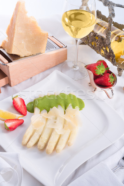 White asparagus with green sauce Stock photo © Dar1930
