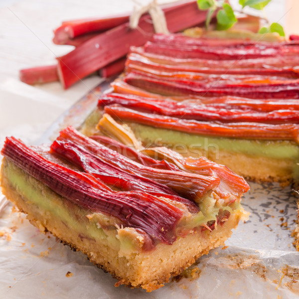 Rhabarber Kuchen Tabelle grünen gelb frischen Stock foto © Dar1930