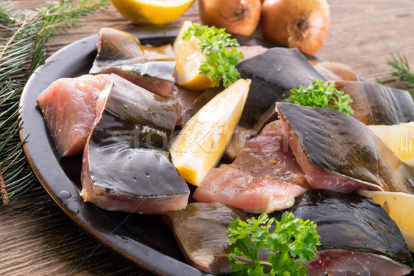 Karpfen Fisch Hintergrund Küche grünen rot Stock foto © Dar1930