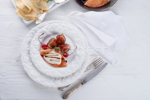  flambe pancakes with figs and cherries	 Stock photo © Dar1930