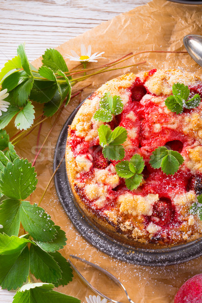 Aardbei cake achtergrond Rood plaat koken Stockfoto © Dar1930