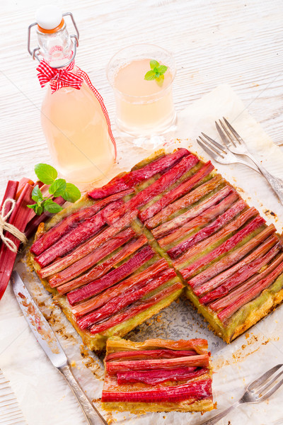 Rhabarber Kuchen Tabelle grünen gelb frischen Stock foto © Dar1930