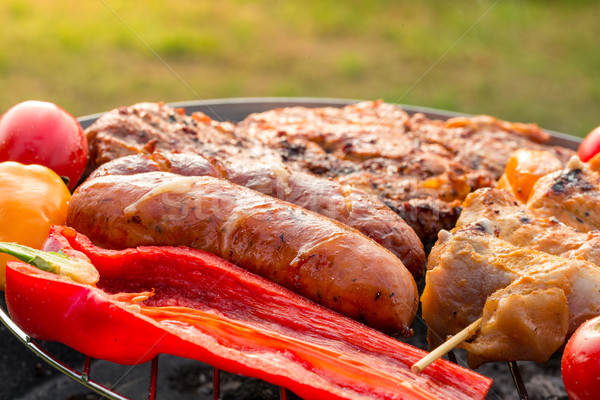 ストックフォト: 焼き · ソーセージ · パーティ · 煙 · ディナー · 料理