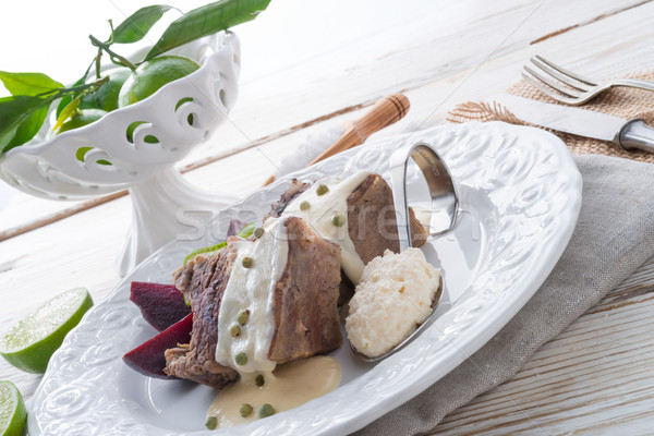 Beef with beetroot and horseradish sauce Stock photo © Dar1930