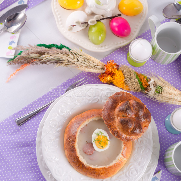 Stockfoto: Zuur · rogge · soep · ei · brood · diner