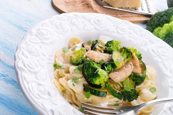 Farfalle pasta with zucchini and broccoli Stock photo © Dar1930