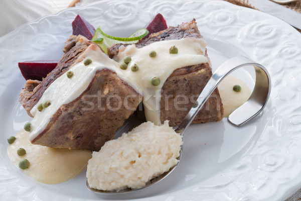 Beef with beetroot and horseradish sauce Stock photo © Dar1930