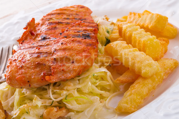 grilled chicken, cabbage salad with nuts and chips Stock photo © Dar1930