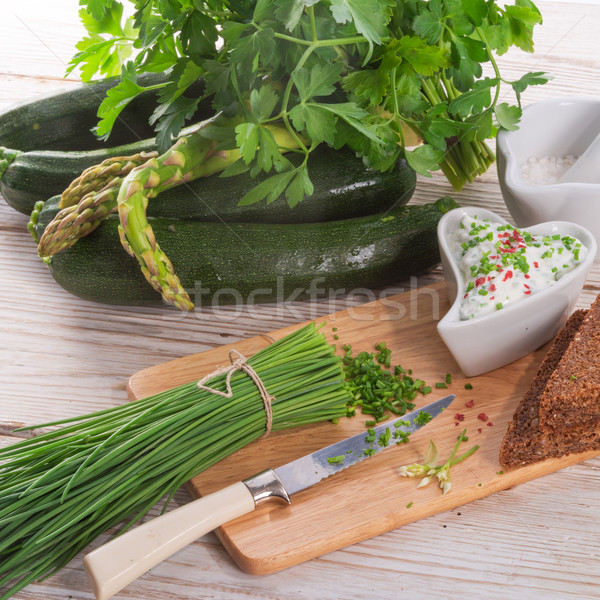 Ontbijt bieslook voorjaar voedsel brood kaas Stockfoto © Dar1930