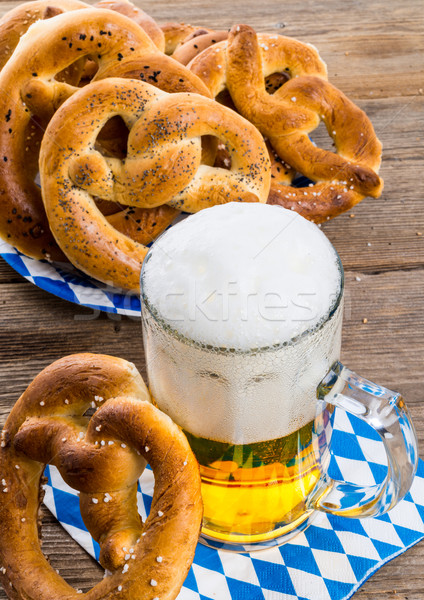 Stock photo: homemade pretzels and beer