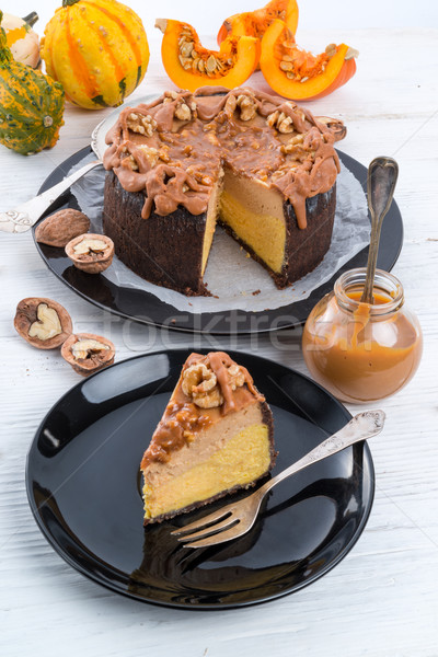 Pumpkin cheesecake with nuts Stock photo © Dar1930