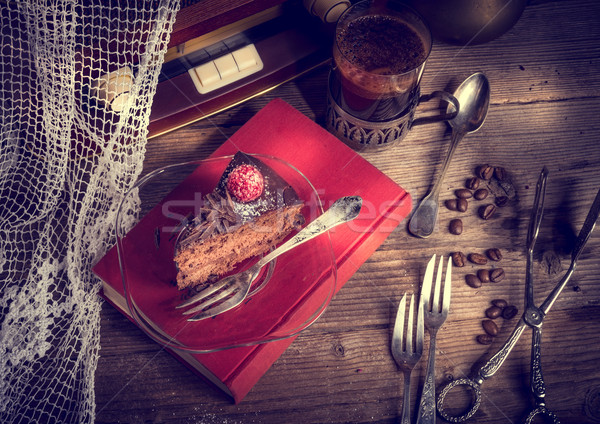 chocolate cake and Turkish coffee - vintage style Stock photo © Dar1930