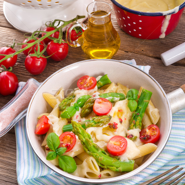 Noodles with asparagus in cream-cheese sauce Stock photo © Dar1930
