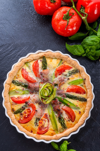 green asparagi Tart with eggs and tomato Stock photo © Dar1930