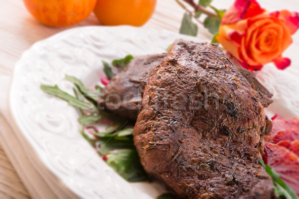 crunchy duck's breast with orange and rucola - selective focus Stock photo © Dar1930