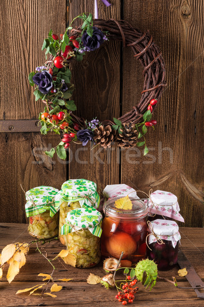 Mason jar owoców szkła zdrowia kuchnia Zdjęcia stock © Dar1930