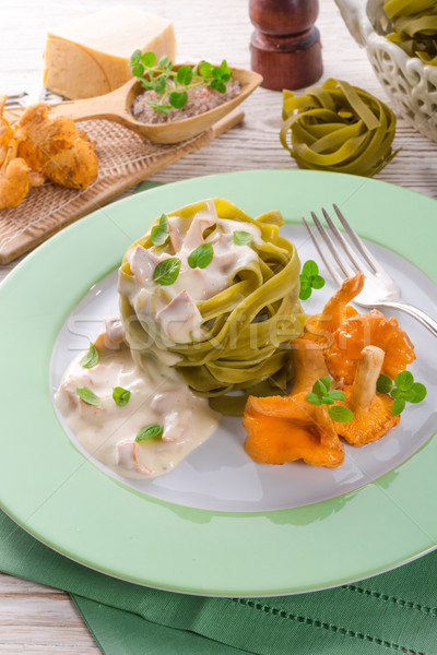 ,,tagliatelle con Spinaci,, with chanterelles Stock photo © Dar1930