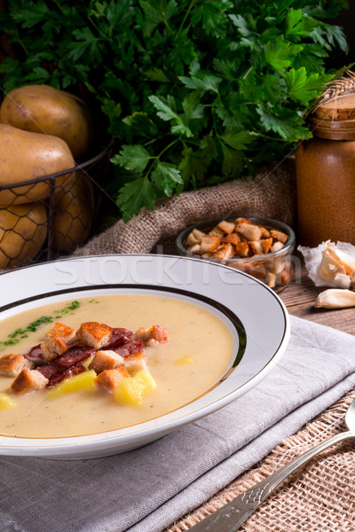 Сток-фото: Картофельный · суп · здоровья · ретро · Vintage · обед · суп