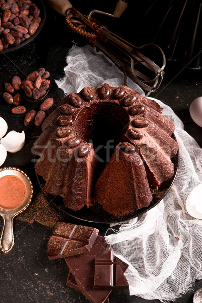 Bolo de chocolate festa chocolate restaurante preto escuro Foto stock © Dar1930