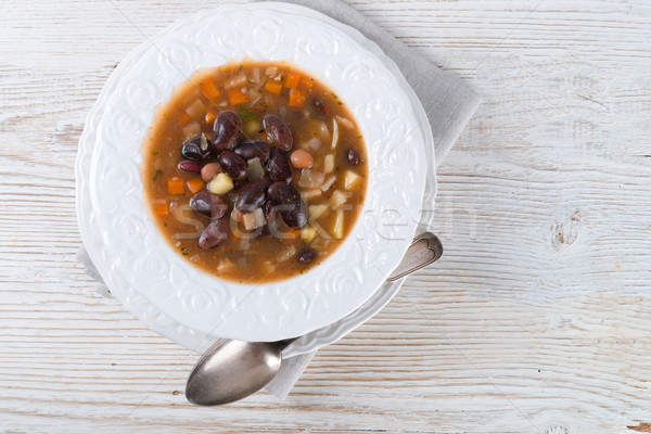 Forte sopa de feijão comida vermelho almoço colher Foto stock © Dar1930