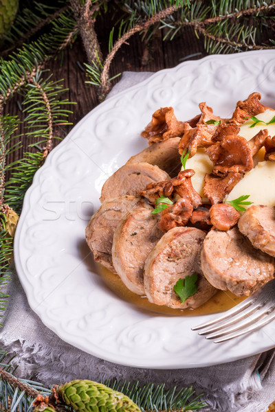 Kartoffeln Schweinefleisch Sauce Essen Tabelle Kochen Stock foto © Dar1930