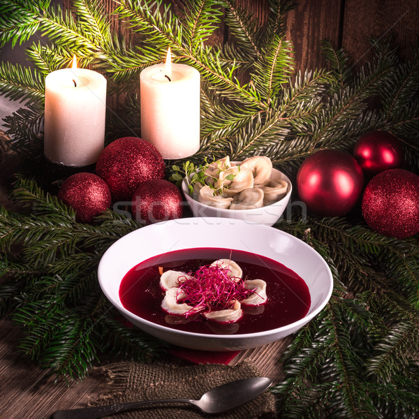 Rot Suppe Küche Abendessen heißen Weihnachten Stock foto © Dar1930