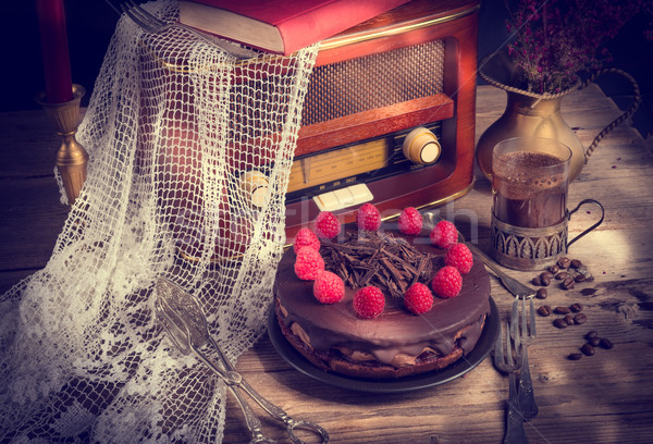 chocolate cake and Turkish coffee - vintage style Stock photo © Dar1930