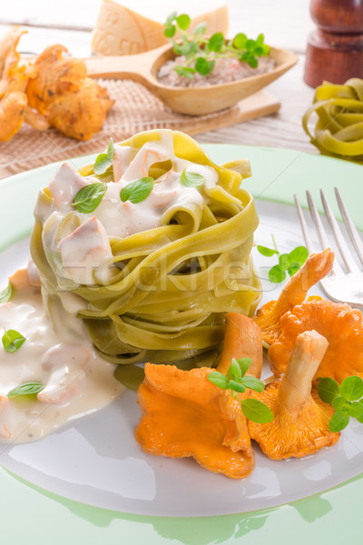 ,,tagliatelle con Spinaci,, with chanterelles Stock photo © Dar1930
