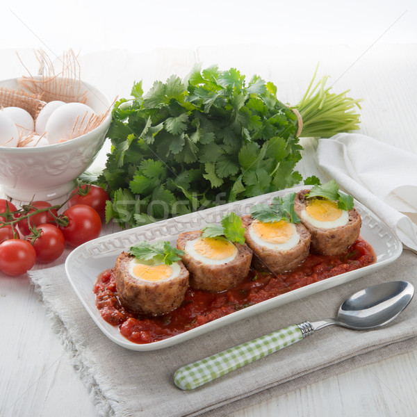 Huevos alimentos pan ensalada cocina almuerzo Foto stock © Dar1930