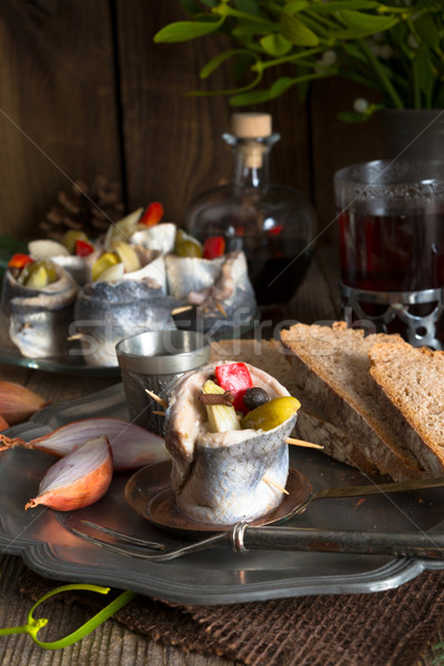 Rollmops - pickled herring fillets Stock photo © Dar1930