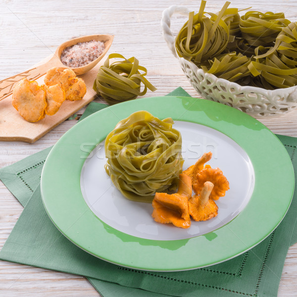 ,,tagliatelle con Spinaci,, with chanterelles Stock photo © Dar1930