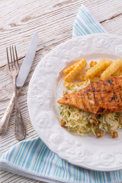 grilled chicken, cabbage salad with nuts and chips Stock photo © Dar1930